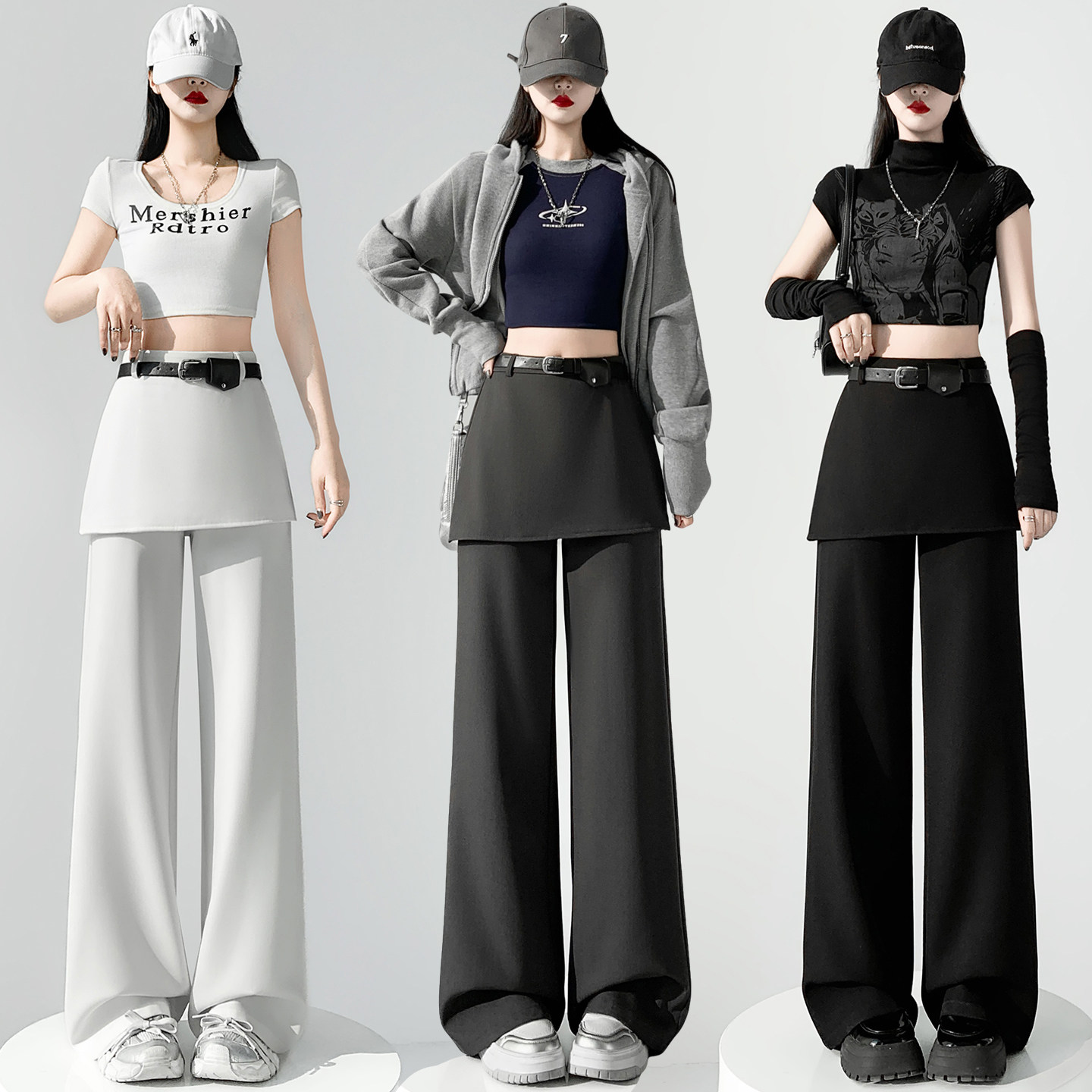 实拍假两件屁帘西装阔腿裤女2026春季新款高腰显瘦休闲直筒拖地裤,女装/女士精品,休闲裤,淘宝优惠券,粉丝福利购,淘宝优惠卷