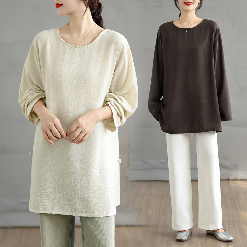 实拍2026早春圆领衬衫宽松大码显瘦简约小众设计感减龄苎麻上衣,女装/女士精品,大码内搭,淘宝优惠券,粉丝福利购,淘宝优惠卷