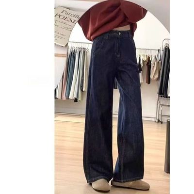 美式复古南大街大码胖mm加厚阔腿裤女春显瘦气质设计感牛仔裤韩版