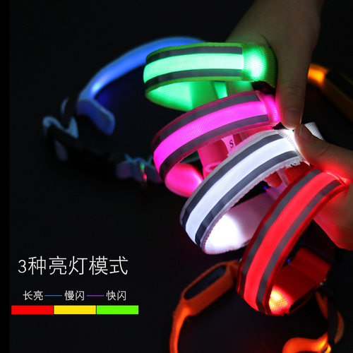 防丢led发光狗项圈宠物用品夜间遛狗 项圈USB充电自带反光材质