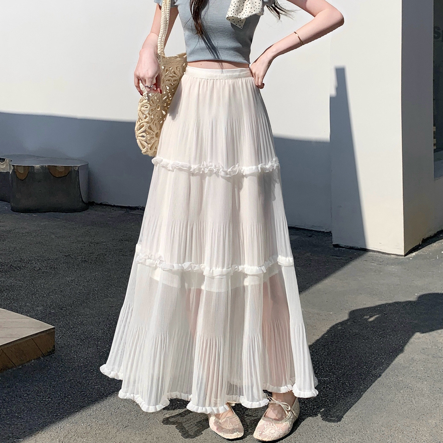 韩系木耳边褶皱甜美半身裙度假拍照长裙氛围感春夏系裙子,女装/女士精品,半身裙,淘宝优惠券,粉丝福利购,淘宝优惠卷