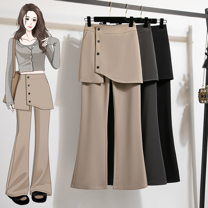 实拍假两件灰色西装阔腿裤裙女春季大码设计感时尚高腰休闲拖地裤,女装/女士精品,大码裤装,淘宝优惠券,粉丝福利购,淘宝优惠卷