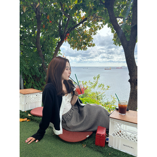 短裙 灰棕色羊毛混纺蝴蝶结围绕打褶花苞长裙 DUO智仙生 黑标