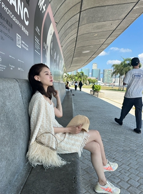 DUO cookie TWEED春夏小香风花呢脆甜饼针织包臀吊带裙和针织开衫