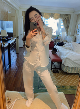 DUO智仙生 feel like home可以外穿的白色娃娃衬衫套装睡衣