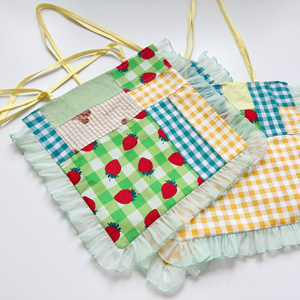 新版再贩 手作草莓拼接格纹棉布袋单肩包购物袋