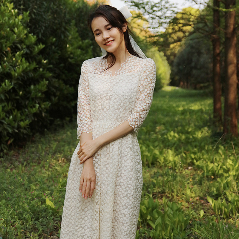 shooya原创《粉黛》韩国复古蕾丝连衣裙森系甜美旅拍写真轻婚纱