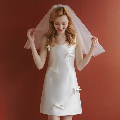 SHOOYA甜美气质缎面蝴蝶结轻婚纱