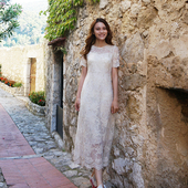 连衣裙草坪婚礼旅拍 现货韩国简约复古轻婚纱礼服蕾丝长袖 艾琳