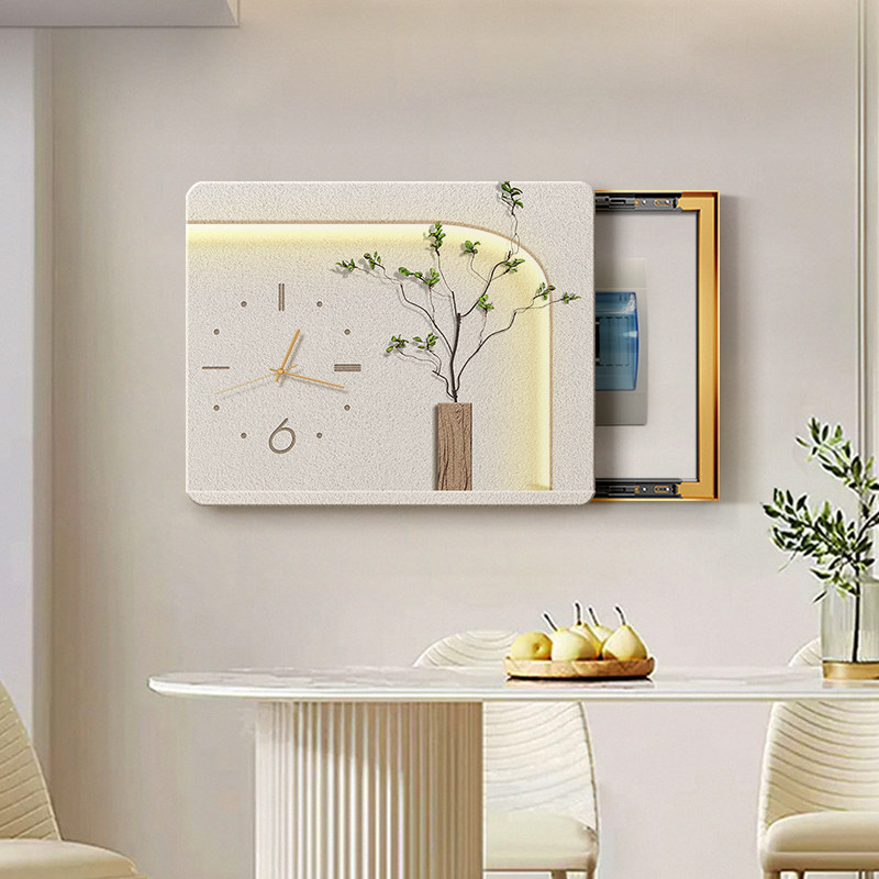 侘寂风电表箱装饰画客厅电源开关壁画电闸开关遮挡餐厅时钟表挂画