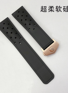手表带男硅胶柔软透气平直接口24、22mm胶带折叠扣代用豪雅表带