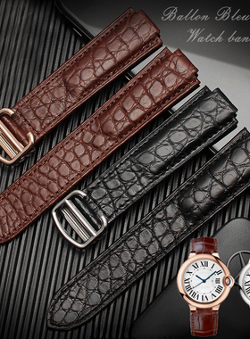 鳄鱼皮全真皮凸接口代用蓝气球系列男女表链透气耐用柔软表带折扣