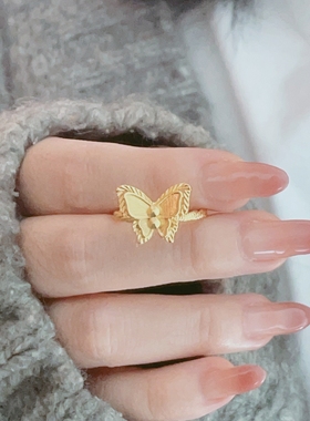 镀18k金双层蝴蝶戒指女气质高级感轻奢精致约会通勤