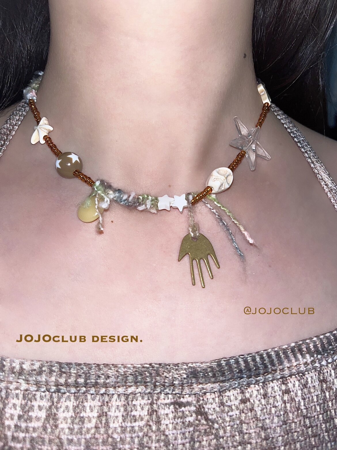 JOJOCLUB-독창적이고 정통  틈새 해골 Y2K 레트로 커플 울 브레이드 로프 카키색 Y2K 목걸이