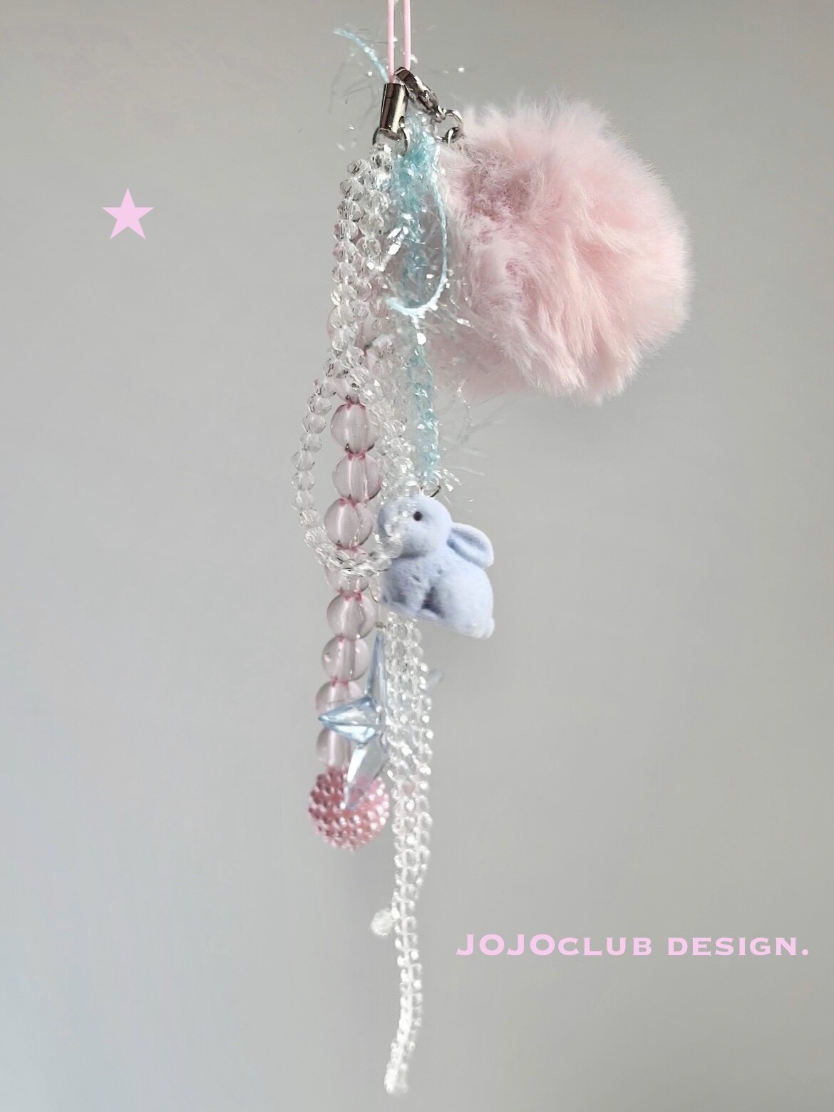 JOJOclub-原创y2k超米米甜系马卡龙色串珠编绳可爱兔子手机链