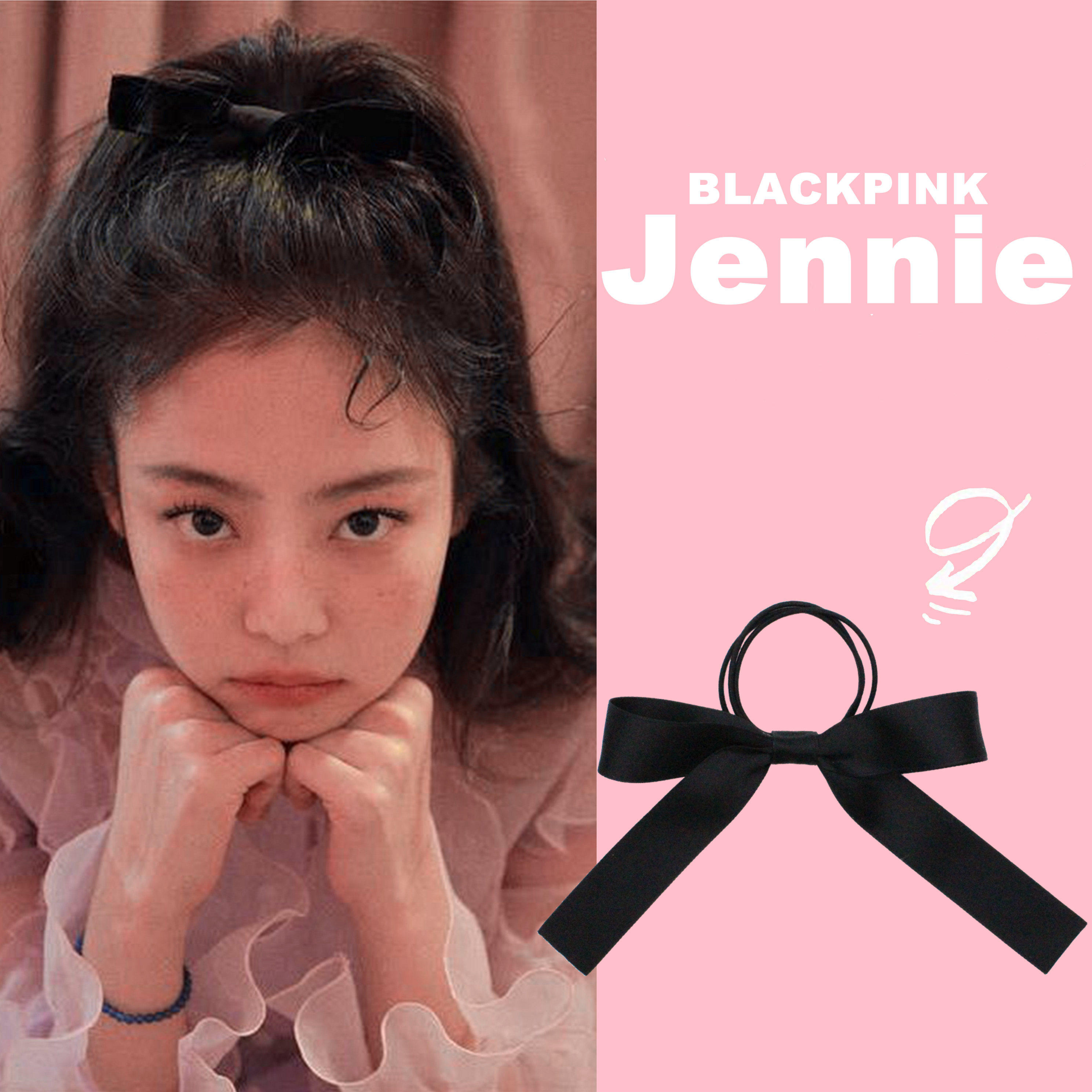 可爱的jennie同款黑发夹一字夹蝴蝶结飘带发绳顶夹金智妮高马尾