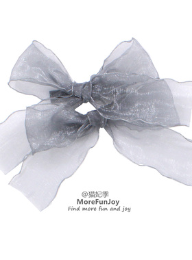高级灰~猫妃季自制灰色雪纱蝴蝶结发夹侧边夹夏季仙气双马尾发饰