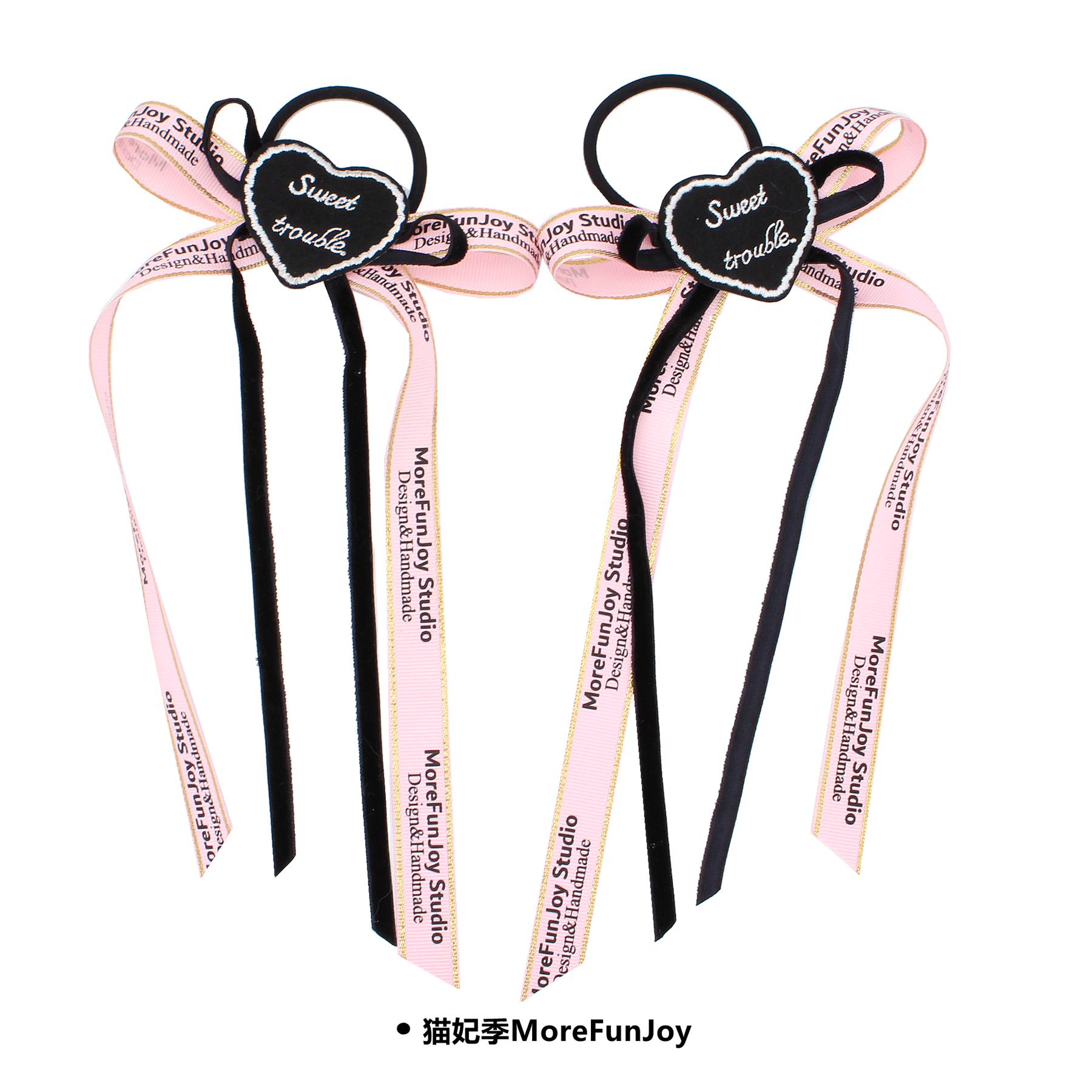 黑粉配色爱心蝴蝶结发绳