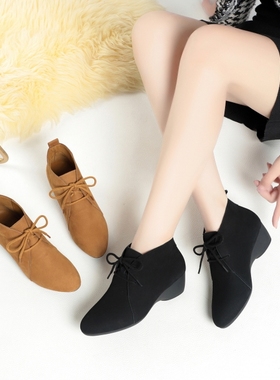 正品雅氏时尚女鞋2024秋冬新款5QB6真皮休闲系带短靴棉靴毛里女靴