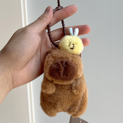 正版拉绳蜜蜂卡皮巴拉毛绒小挂件