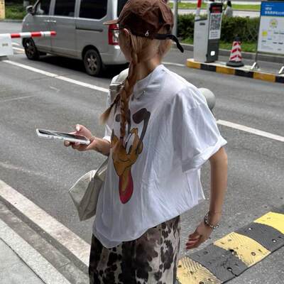 韩系狗狗印花宽松短袖T恤女夏