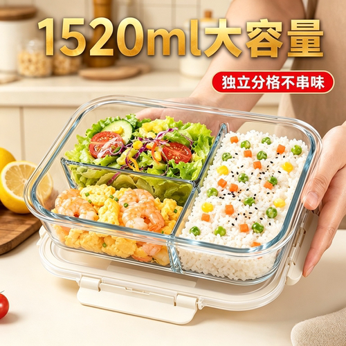 全玻璃超大容量带饭餐盒