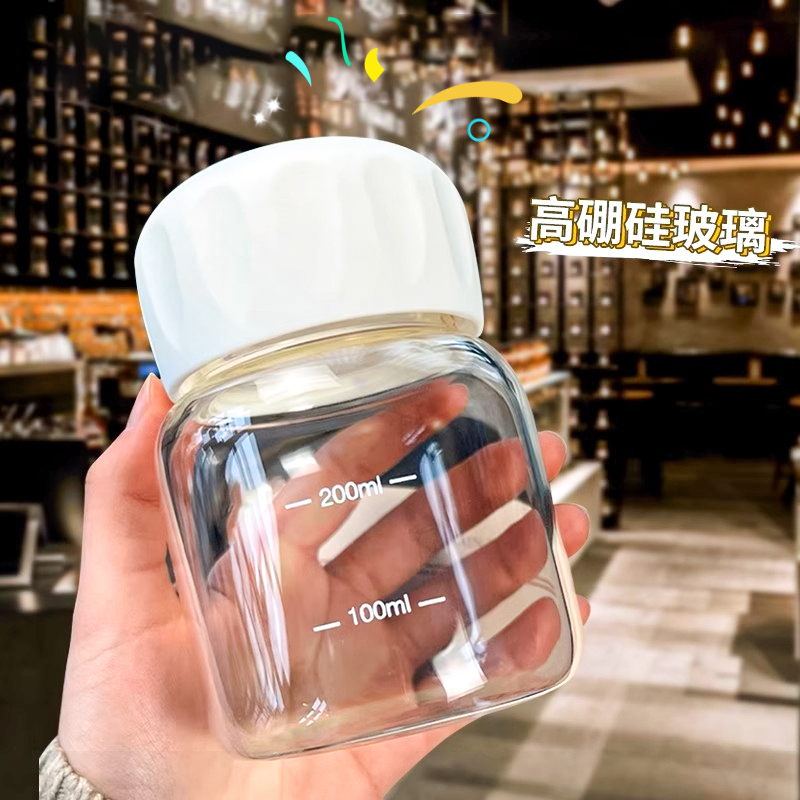 玻璃杯女便携水杯高颜值带盖迷你透明可爱牛奶小杯子高硼硅胖胖杯