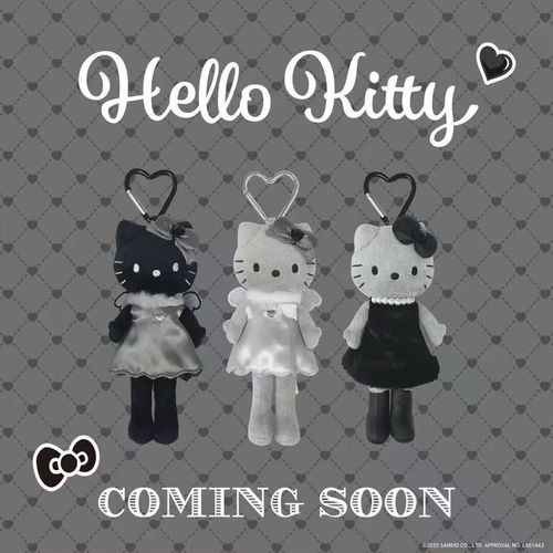 三丽鸥天使hello kitty猫黑皮长腿凯蒂猫樱花和服毛绒挂件玩偶
