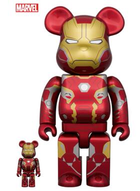 日本正品bearbrick钢铁侠MK45 400%1000%积木熊暴力熊摆件手办