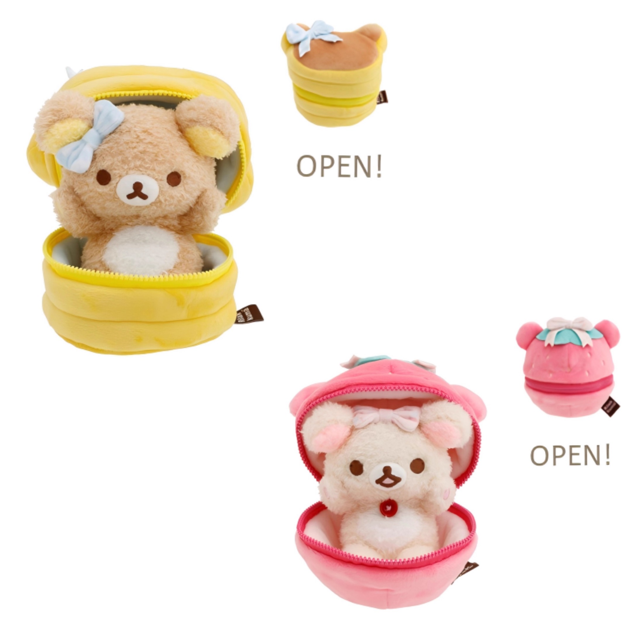 现货SANX轻松熊可收纳小包煎饼草莓毛绒玩偶公仔熊哥熊妹周边可爱