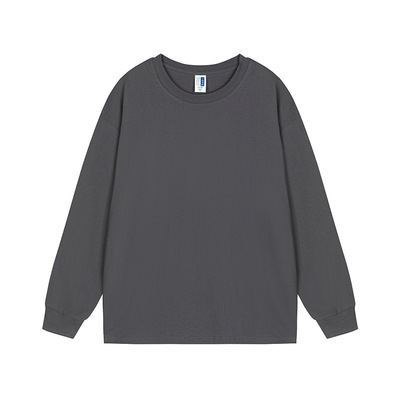 重磅纯棉长袖T恤男打底衫2025春秋季圆领纯色内搭宽松服图案时尚