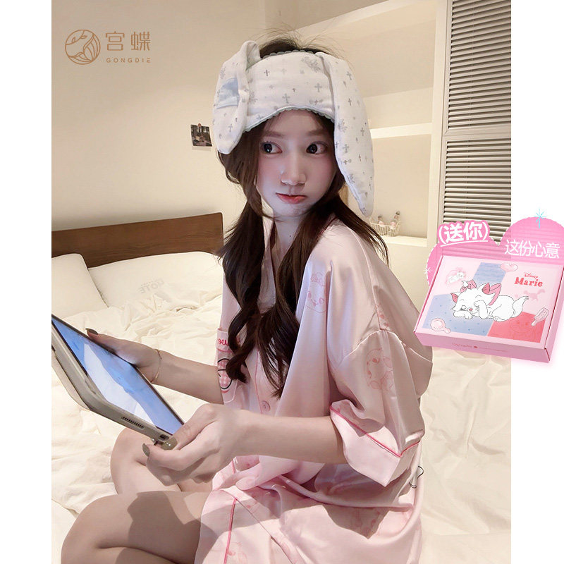 宫蝶【凉感型】迪士尼玛丽猫睡衣女短袖甜美卡通冰丝衬衫家居服夏