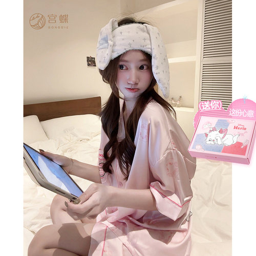 宫蝶【凉感型】迪士尼玛丽猫睡衣女短袖甜美卡通冰丝衬衫家居服夏