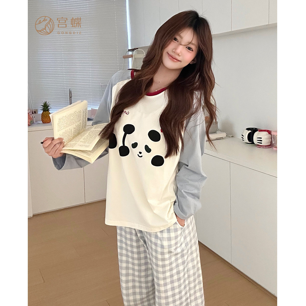 宫蝶【轻柔软】春秋睡衣女长袖卡通纯棉家居服休闲可外穿圆领套装