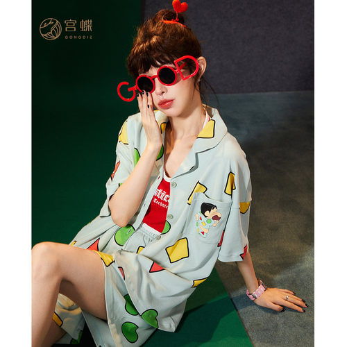 宫蝶睡衣女蜡笔小新纯棉短袖