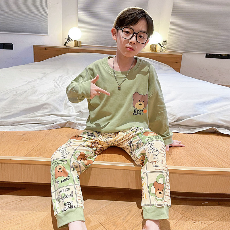 宫蝶卡通男童睡衣秋冬季长袖纯棉儿童套装小男孩中大童可爱家居服