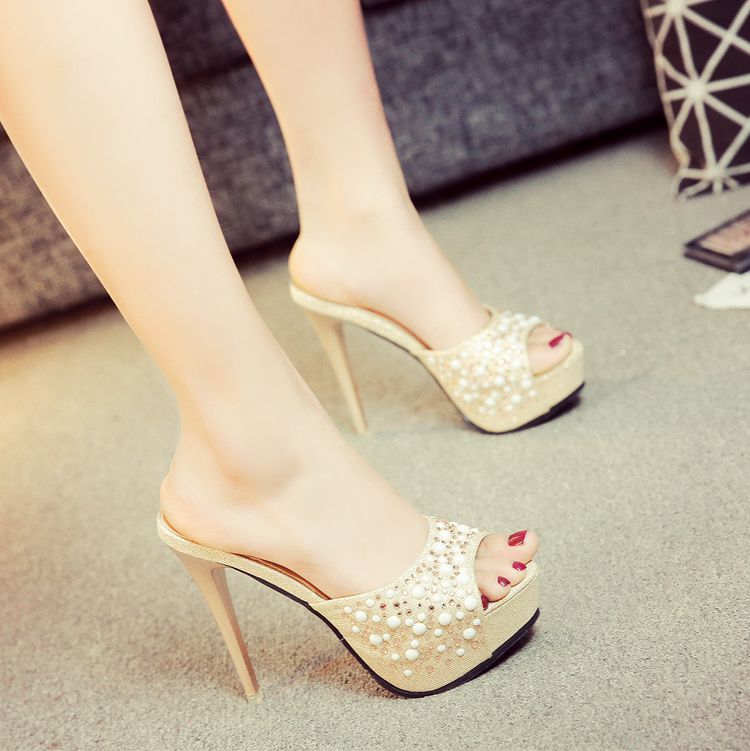 一字拖鞋女外穿防水台高跟鞋细跟