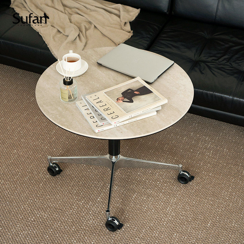 舒梵随行茶几/可升降移动多功能小圆桌/中古洞石岩板咖啡桌边几,住宅家具,升降茶几,淘宝优惠券,粉丝福利购,淘宝优惠卷