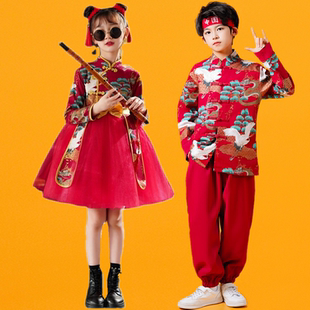 元旦中国小梦娃舞蹈服装男女童幼儿园演出服喜庆打鼓开门红表演服