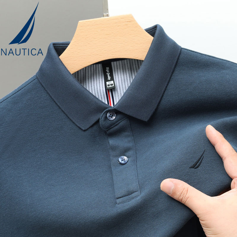 NAUTICA/诺帝卡男士春秋季100%棉长袖T恤亲肤舒适商务休闲POLO衫