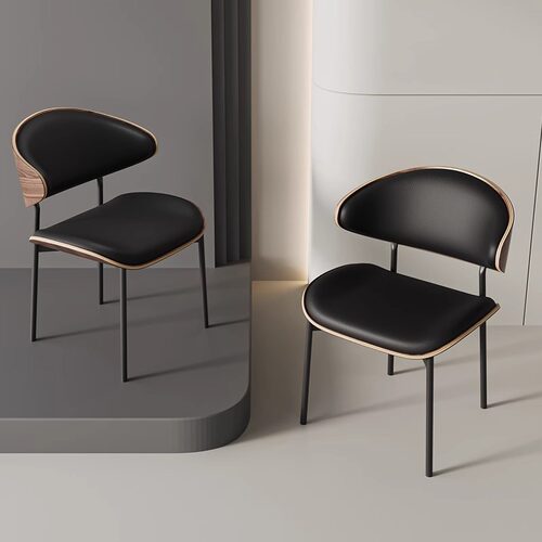 北欧现代简约餐椅碳素钢皮革中古