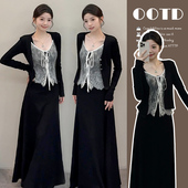 孕妇装 2026春季 小香风拼接套装 气质甜美蕾丝长袖 新款