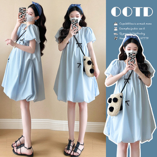 孕妇连衣裙 甜美减龄韩系蝴蝶结花苞中长款 2026夏季 新款