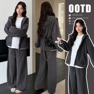 连帽卫衣加厚慵懒风休闲上衣加孕妇阔腿裤 新款 秋季 套装 初韵