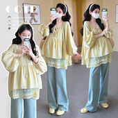 2026春季 宽松显瘦蕾丝拼接系带显瘦气质百搭黄色上衣 新款