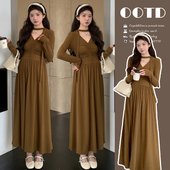 气质长款 2026春季 设计感v领修身 简约显瘦法式 孕妇连衣裙 新款