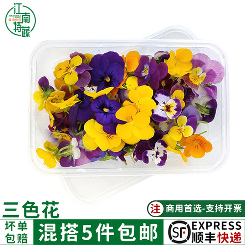 新鲜三色堇50朵三色花可食用酒楼餐厅装饰摆盘花蛋糕甜品点缀叶子