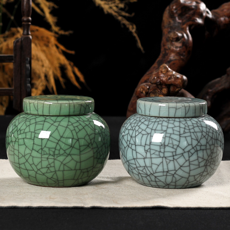 青瓷茶叶罐汝窑家用手工紫砂大号