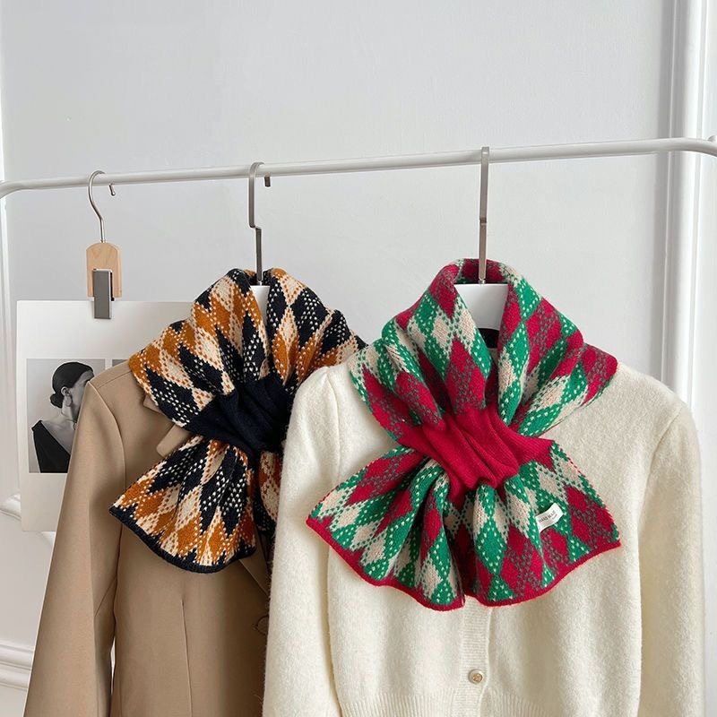 秋冬新款圣诞节新年红色百搭氛围感针织围巾女韩版保暖围脖领巾女