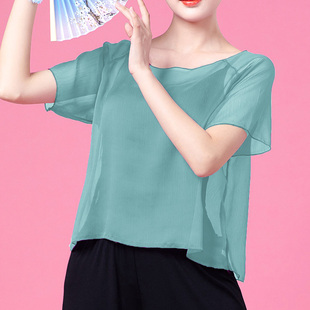 古典舞身韵纱衣短袖演出服女舞蹈练功服上衣雪纺宽松短款显瘦上衣